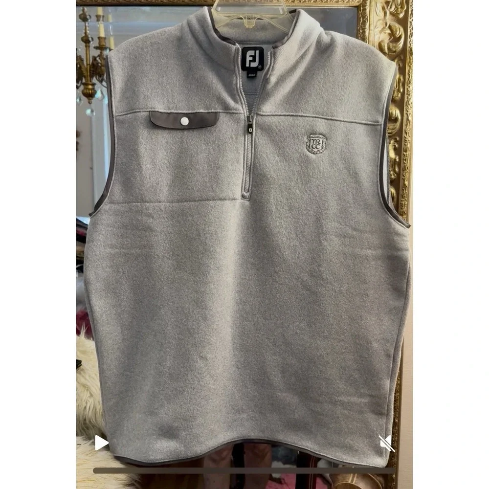FootJoy FJ 1/4 Zip Fleece Golf Vest Men's Size Medium Gray Pullover Snap Pocket